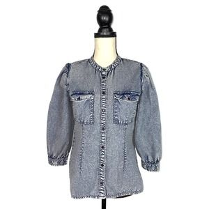 GOLD Lori Goldstein Acid Wash Button Down Denim Shirt       Size:  S